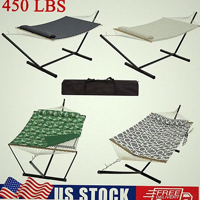 2 Person Hammock with Stand Outdoor Patio Hammock Bed w/ Pillow & Carrying Bag