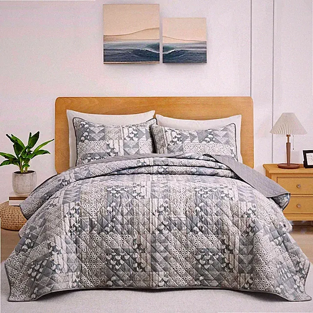 3 PCS Coverlet Set Digital Printing Pattern Bedspread Set All Season