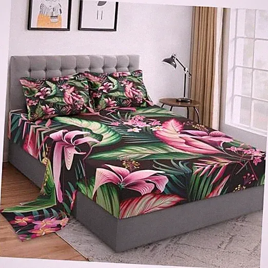 3 Pieces Size Bed Sheet Sets with Pillowcases, Tropical Leaves Twin Hibiscus