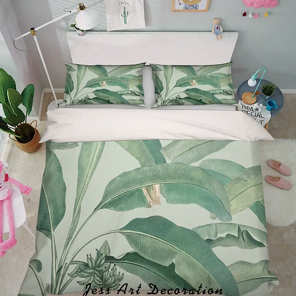 3D Banana Leaves Plant Green Quilt Cover Set Bedding Sets Pillowcases 64