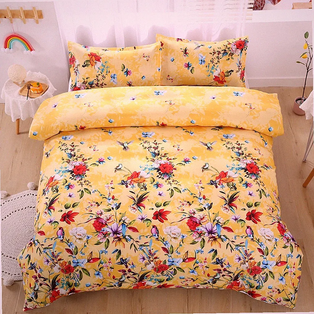 3D Bird Floral Leaf Patter Quilt Cover Set Duvet Cover Bedding Pillowcases