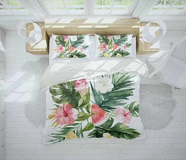 3D Floral Leaves Watermelon Color Quilt Cover Set Bedding Sets Pillowcases 64