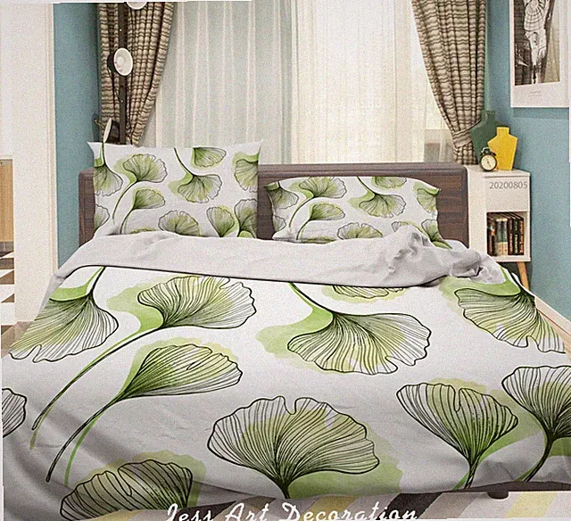 3D Ginkgo Biloba Watercolor Quilt Cover Set Duvet Cover Bedding Pillowcases