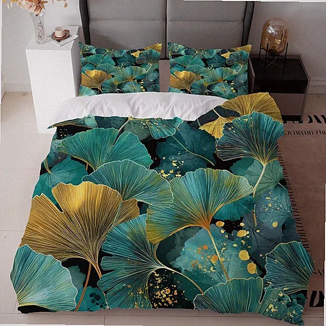 3D Ginkgo Leaf Duvet Quilt Cover Set Pillowcases Twin Full Queen King Decor Gift