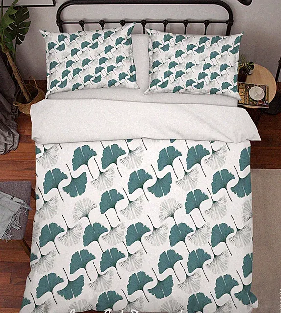 3D Ginkgo Leaves Pattern Green Quilt Cover Set Duvet Cover Bedding Pillowcases