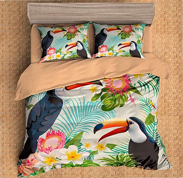 3D Parrot Floral Leaves Colorful Quilt Cover Set Bedding Sets Pillowcases 64