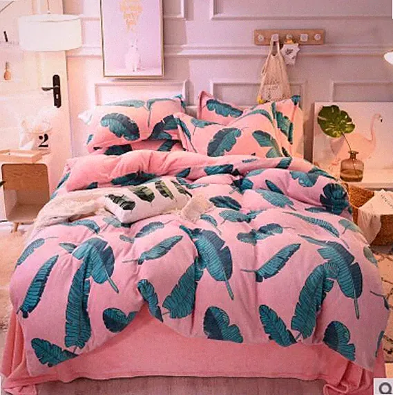 3D Pink Background Green Leaves KEP2700 Bed Pillowcases Quilt Duvet Cover Kay