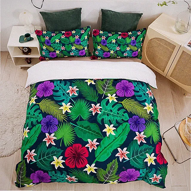 3D Tropical Banana Leaf Floral Quilt Cover Set Bedding Sets Pillowcases Queen
