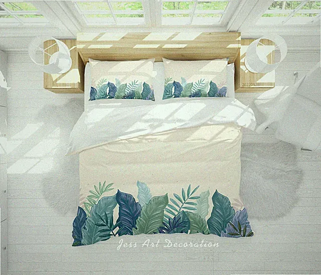 3D Tropical Leaf Simple Quilt Cover Set Bedding Sets Pillowcases