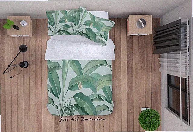 3D Tropical Leaves Banana Green Quilt Cover Set Bedding Sets Pillowcases 64