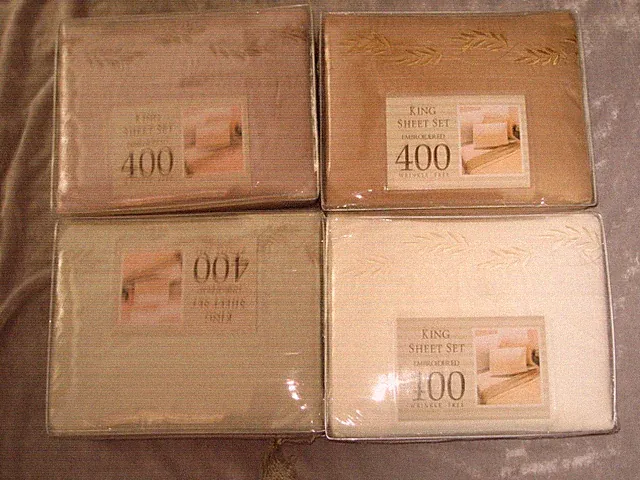 400 TC Embroidered Foliage Solid King Sheet Set Bedding NEW!