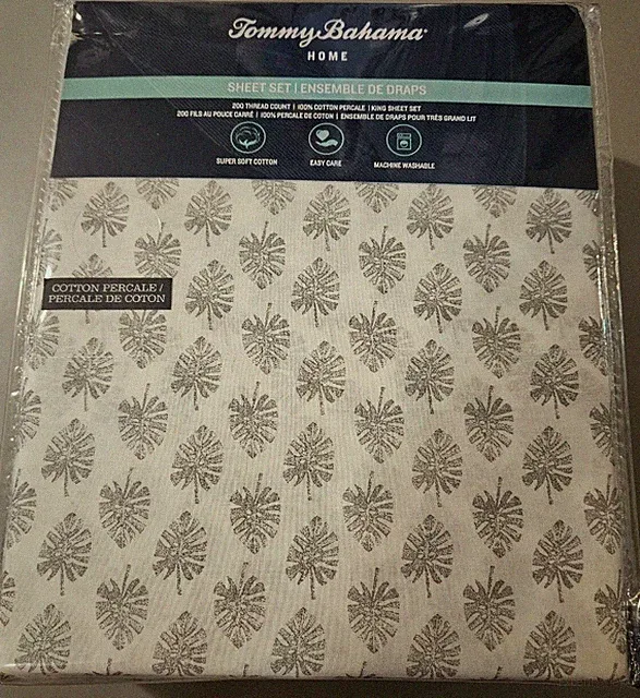 4pc Tommy Bahama KING Sheet Set Distressed Banana Leaves Tropical Hawaiian