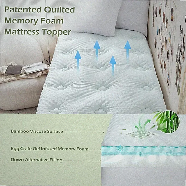 Bamboo Twin Bed Mattress Pad - Back Pain Relief