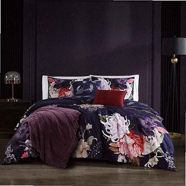 Bebejan Deep Purple Garden 100% Cotton Sateen 5 Piece Reversible Comforter Set