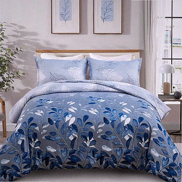 Blue Comforter Set Queen, Navy Botanical Leaves Comforter for Queen Bed 3 Pieces