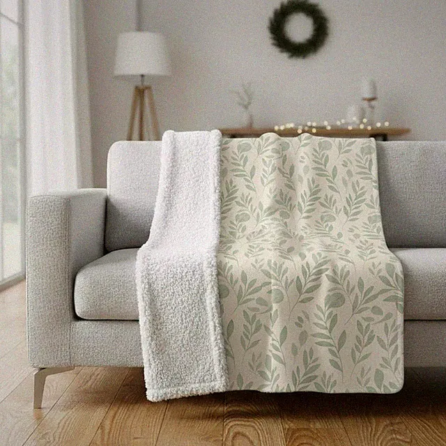 Botanical Leaves Throw Blanket Soft Fleece Bed Couch Sofa Decor Green Nature