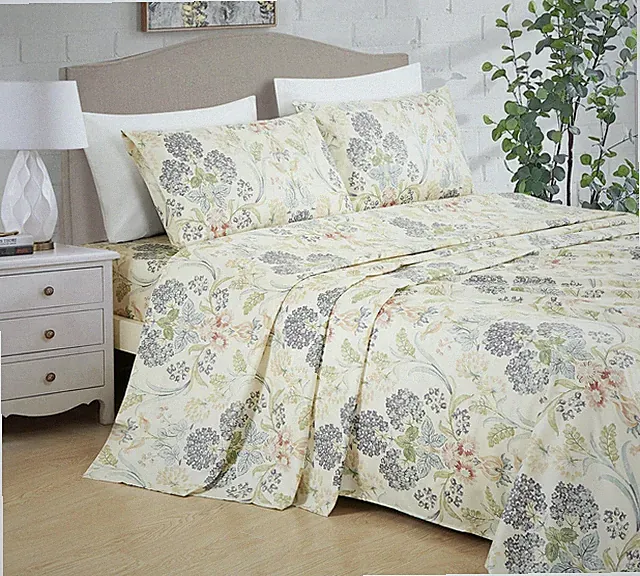 Chezmoi Collection 4-Piece Printed Floral Microfiber Sheet Set with Deep Pocket