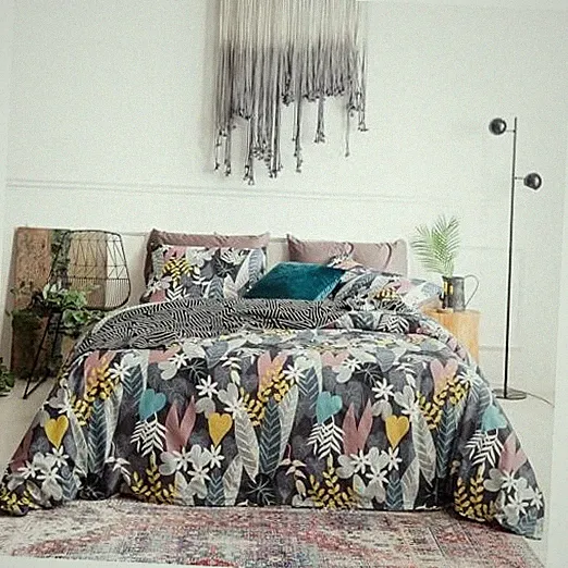Colorful Botanical Duvet Cover 100% Cotton 3 Pcs Set 1 King Multicolor Leaf