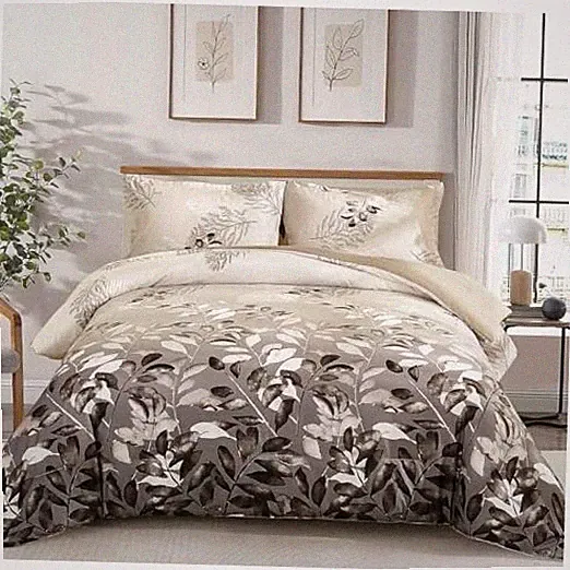 Comforter Set 3 Piece Brown Botanical Leaves Comforters with 2 King Beige