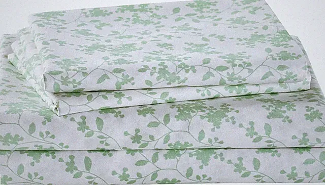 Floral Full Sheet Set Sage Green Leaves Printed Bed Sheets - 4 Piece Soft