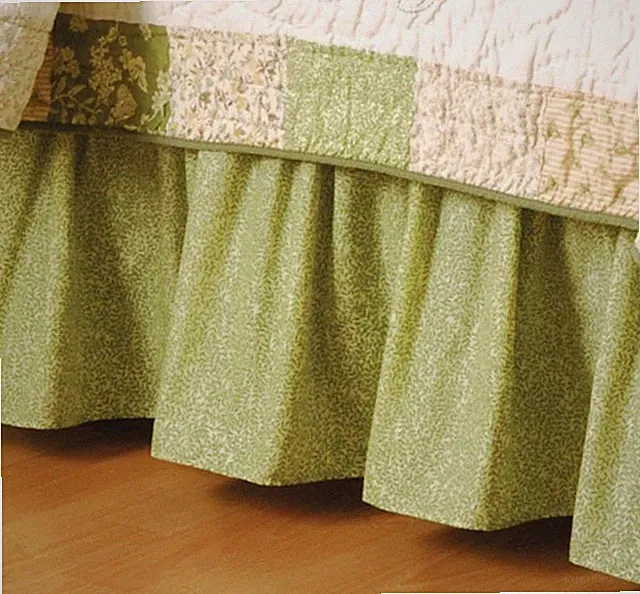 GREEN FERN LEAF King BEDSKIRT : COTTAGE BOTANICAL PALM VALLEY RUFFLE BED SKIRT