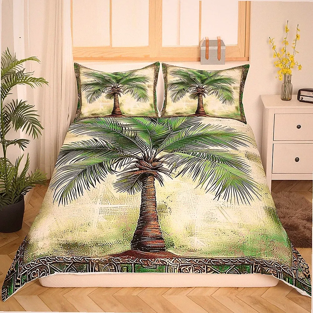 Green Palm Tree Print Bedding Set King (No Comforter) Palm Leaf Bedding Duvet Co