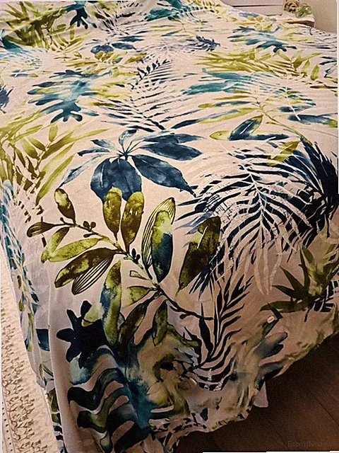 KING Duvet Cover Green Tropical Palm Leaves BLUE GREEN White Island Foliage Btn