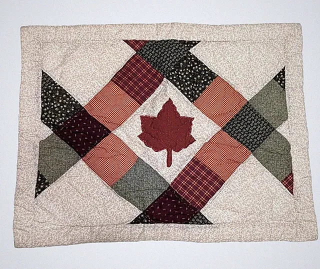 Maple Leaf Patchwork Quilted Pillow Sham Rust Green Cream 23 x 29-in Cotton/Poly