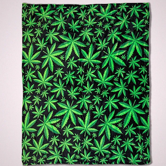 MJ Leaves 50x60in Soft Plush Blanket 420 Leaf Print Cozy Bed Sofa Throw Blanket