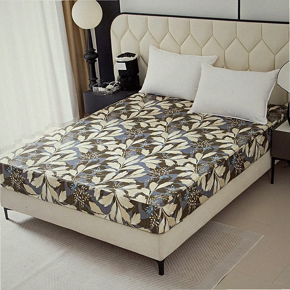 NATURETY Bedding Fitted Sheet with Deep Pocket,Leaf Designs Printed Thicken F...