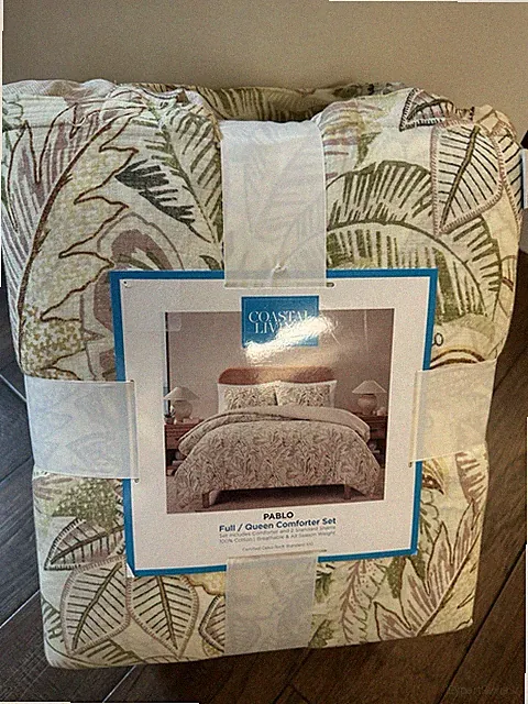 New Coastal Living Pablo Tropical Leaves Full/Queen Comforter & Shams Set