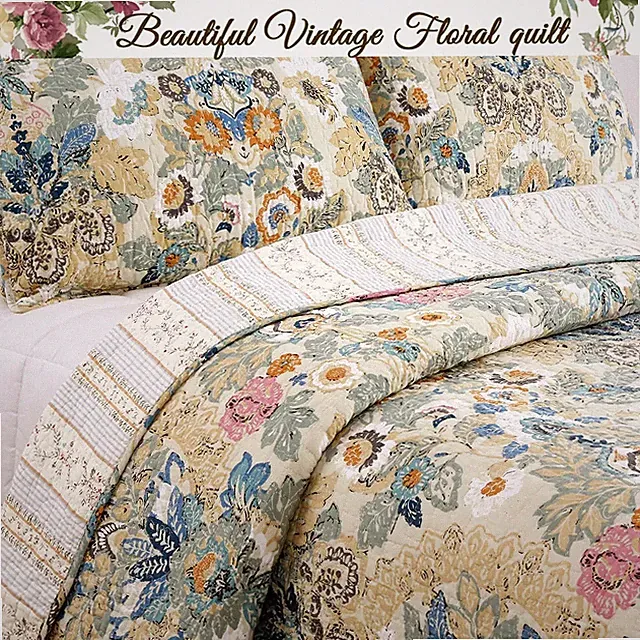 NEW! ~ COZY TROPICAL BLUE BOHO AQUA LEAF GREEN PALM YELLOW BOHEMIAN QUILT SET