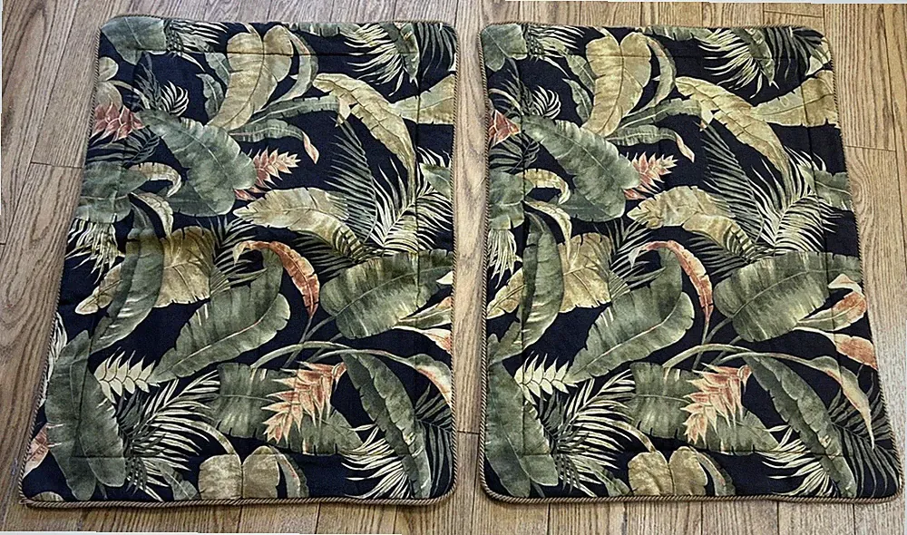 PAIR Tropical Banana Leaf Queen PILLOW SHAMS~Black/Green/Coral~30 X 22.5"