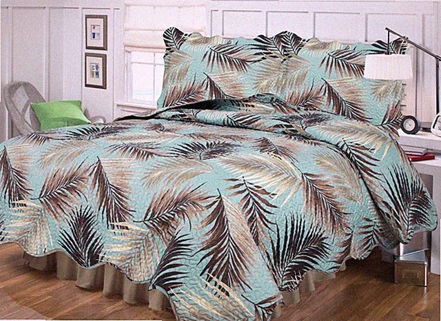 Palm Tree Leaves Puzzle Stitch Quilt Set Coverlet Tropical Fronds