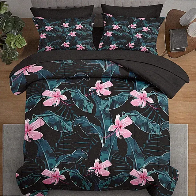 Pamnest Comforter Set Queen Size, Summer Palm Leaf Banana 7 Pcs Bedding for Kids