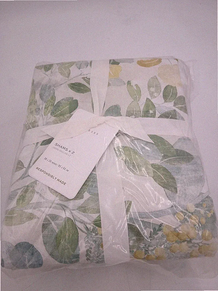 Pottery Barn Leaf Print Shams Set Of 2 King 36x20 Pillow Covers Bedding New
