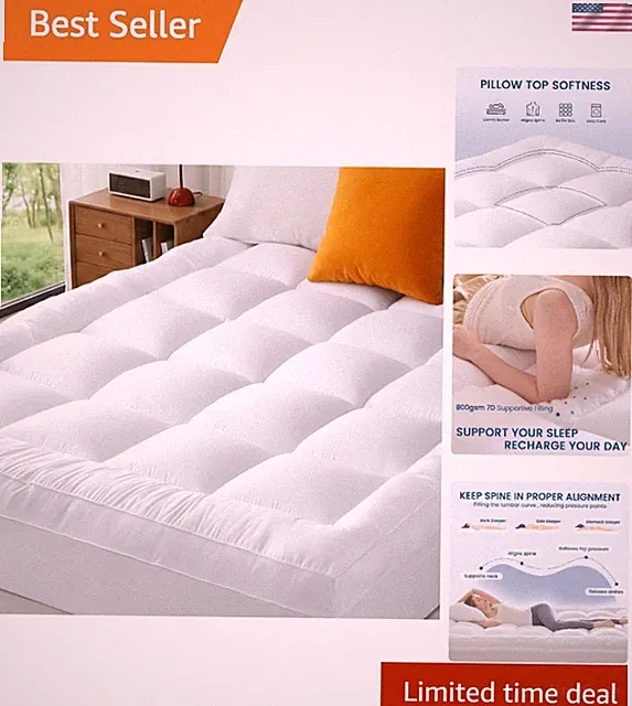 Queen Mattress Topper Extra Thick Cooling Breathable 8-21 Deep Pocket Soft
