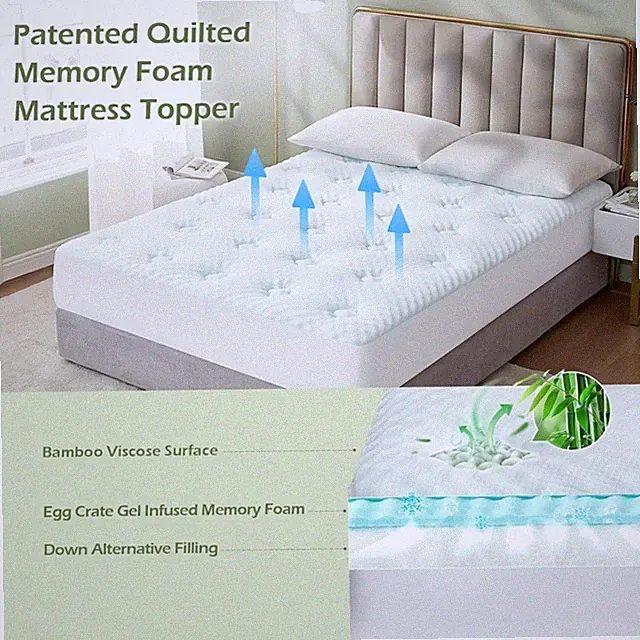 Queen Memory Foam Mattress Topper - Bamboo Viscose Cover