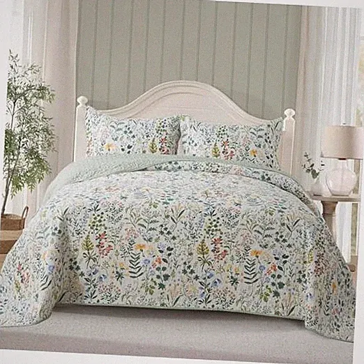 Queen Quilt Bedding Set, Cotton Bedspread Queen/Full(90"x98") Leaves Multi