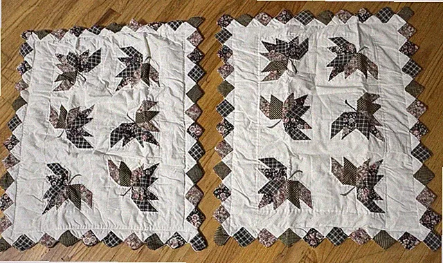 Set Of 2 Maple Leaf Patchwork Quilted Pillow Shams 24”x 19”