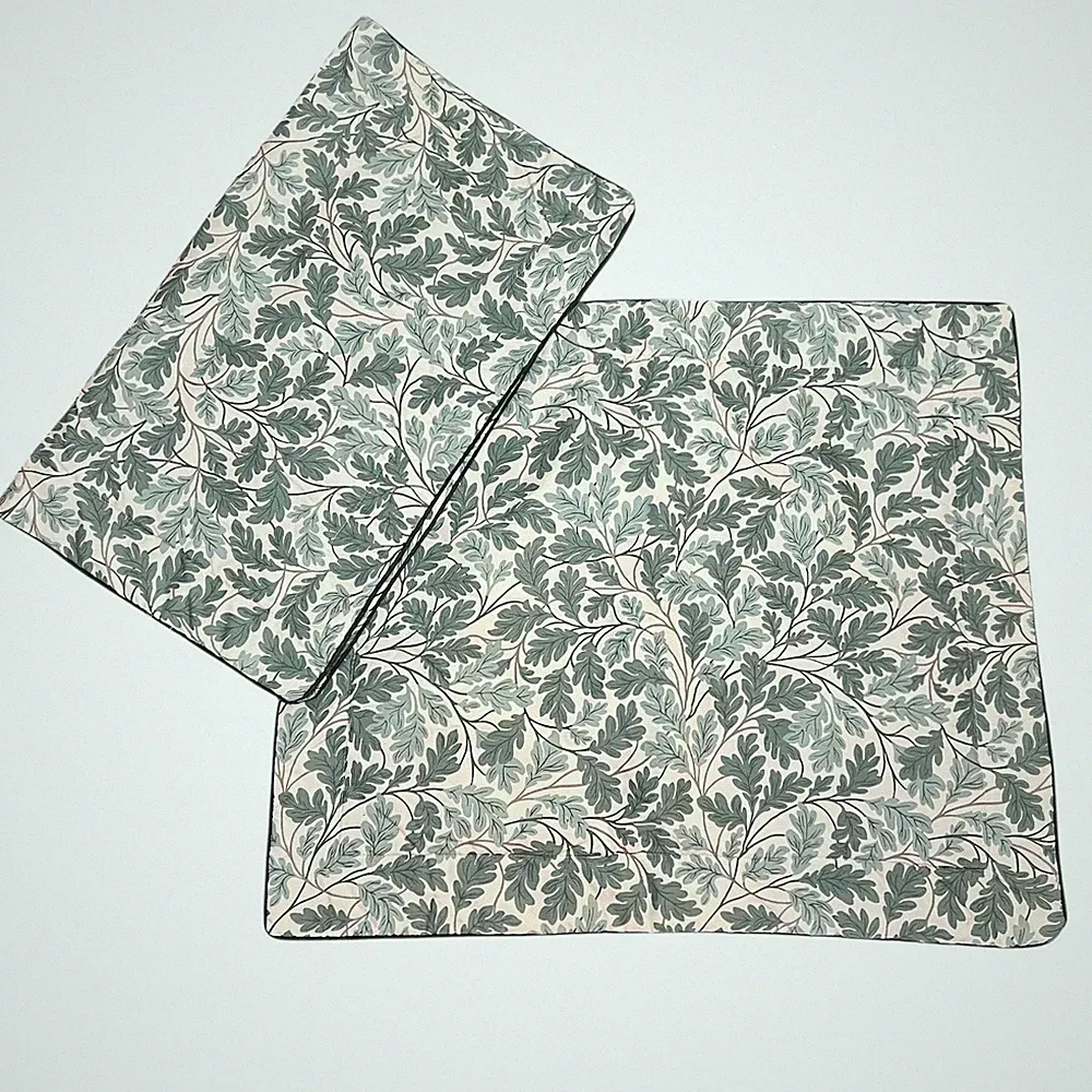 Set of 2 VTG Oak Leaf Leaves Motif Standard Pillow Shams Padded Green Cream Brn