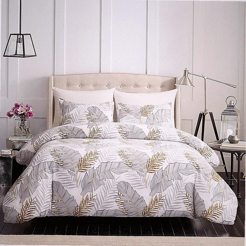 Soft Bedding Duvet Cover Set Queen Banana Leaf Comforter Cover Set Full 90"x9...
