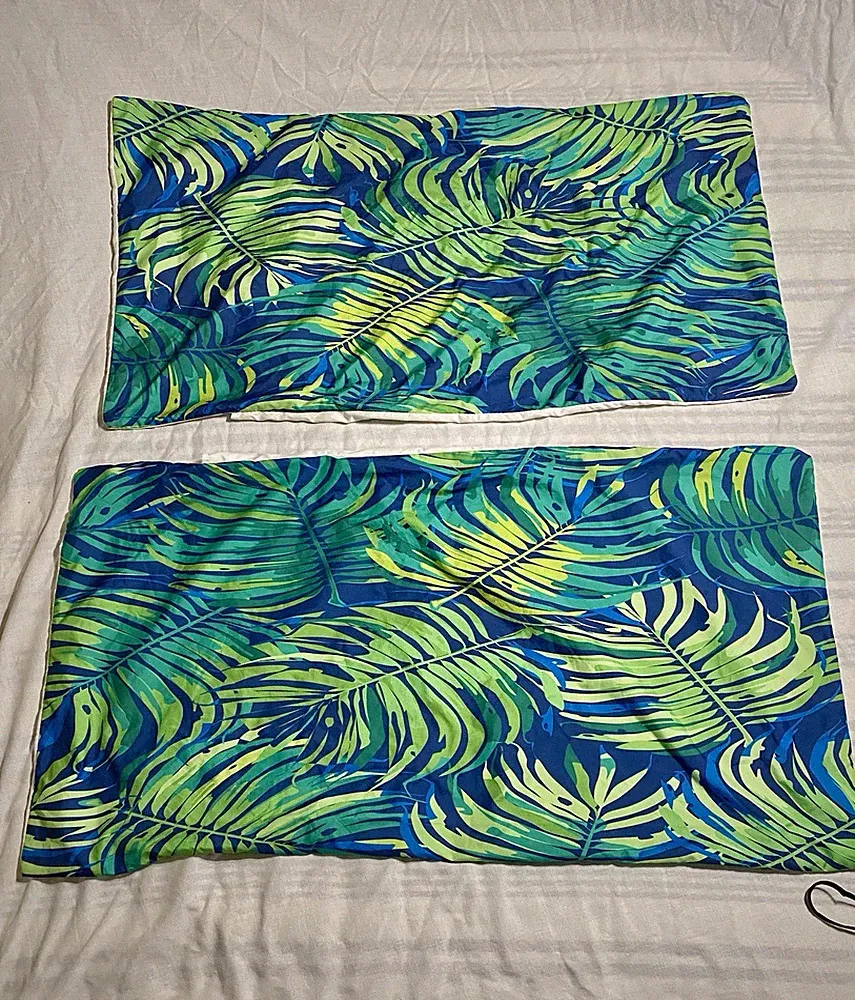 Tropical Green Blue Palm Tree Leaf Print Set Of 2 Size King Sham Hawaiian
