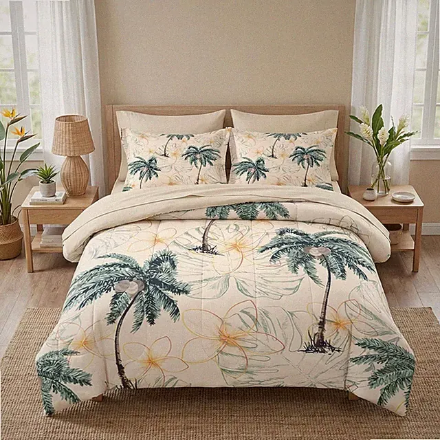 Tropical Palm Comforter Set King Size - 7 Pcs Bedding for Kids & Adults