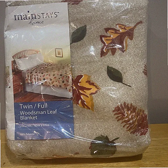 Vtg MAINSTAYS Home Twin/Full Fall Leaves Brown Autumn Blanket 72x90