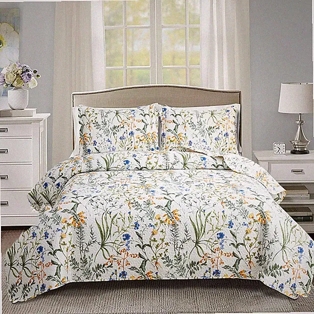 Ycosy Floral Quilt Sets Full/Queen Size Reversible Full/Queen, Cyan Leaves